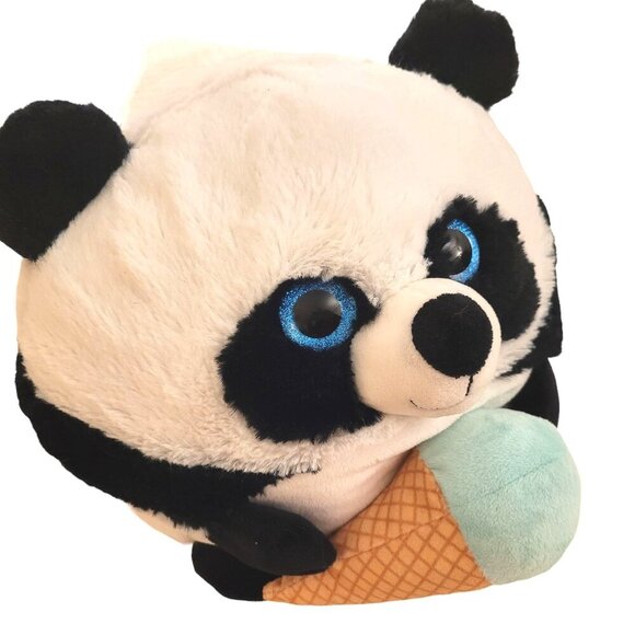 HugFun Round Panda 10" Tall Ice Cream Cone Glitter Eyes Plush Stuffed Animal - Picture 3 of 8